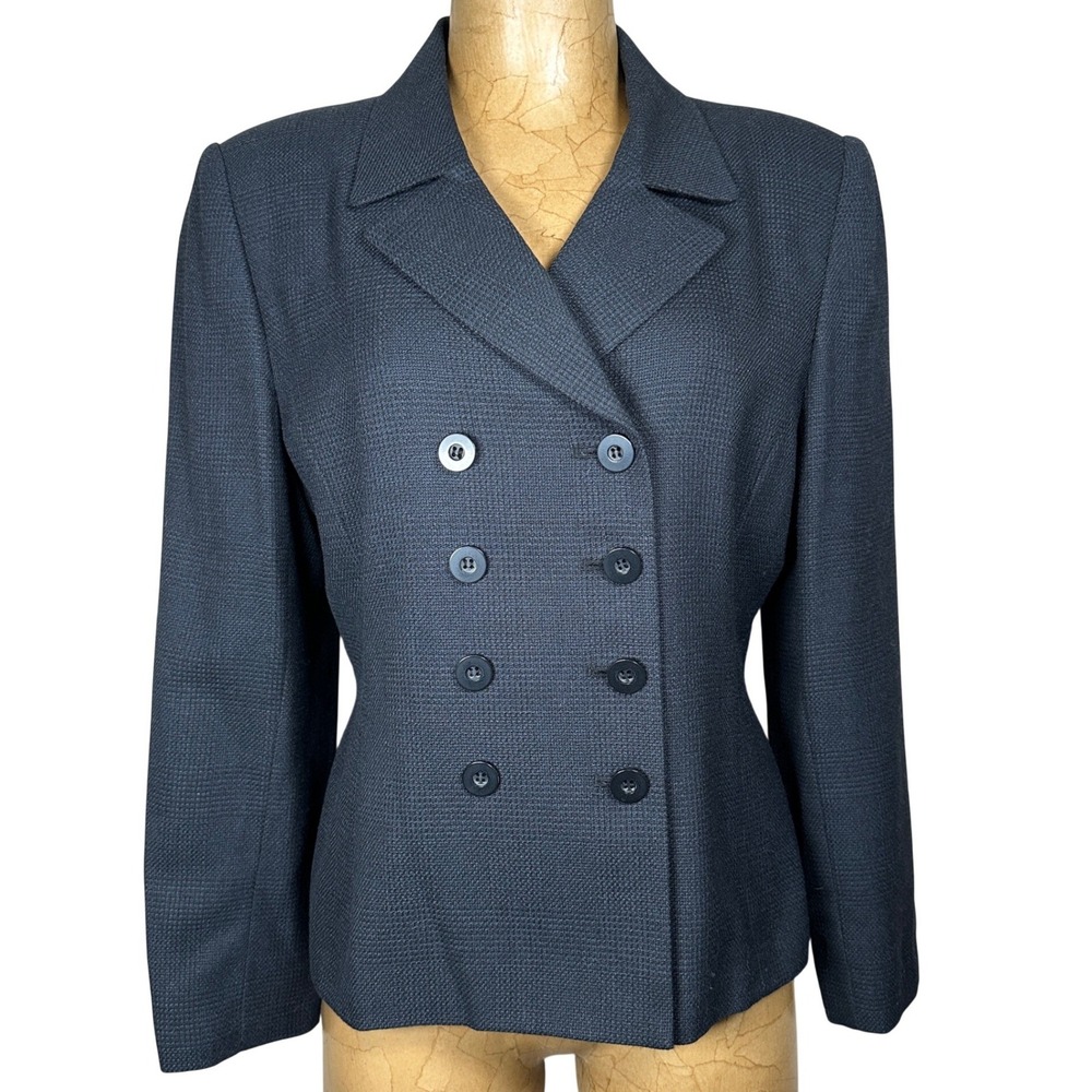 Preston & York Womens Navy Blue Wool Blend Double Breasted Blazer Jacket Size 10